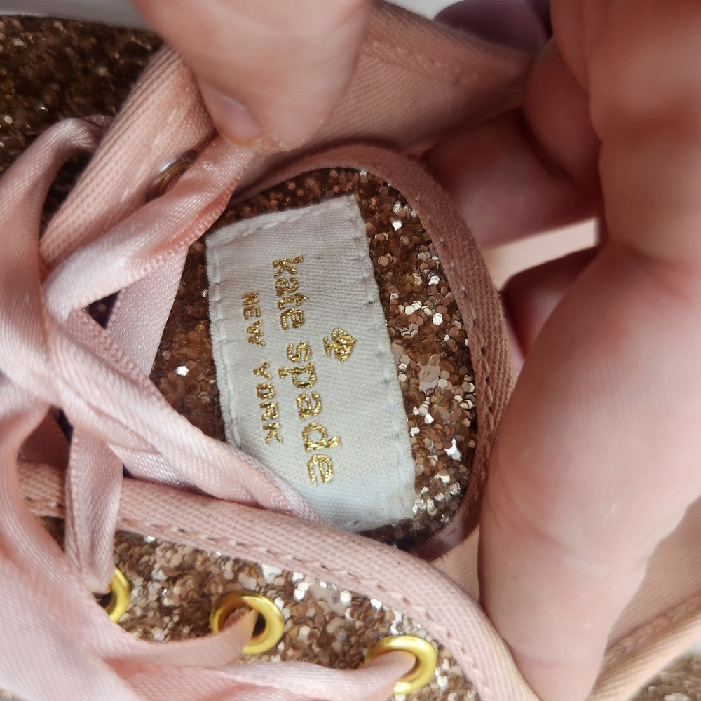 Kate Spade New York‎ X Keds Rose Gold Glitter Sneakers Womens Size 8 Lace Up - Picture 5 of 9